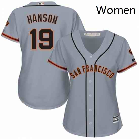 Womens Majestic San Francisco Giants 19 Alen Hanson Replica Grey Road Cool Base MLB Jersey
